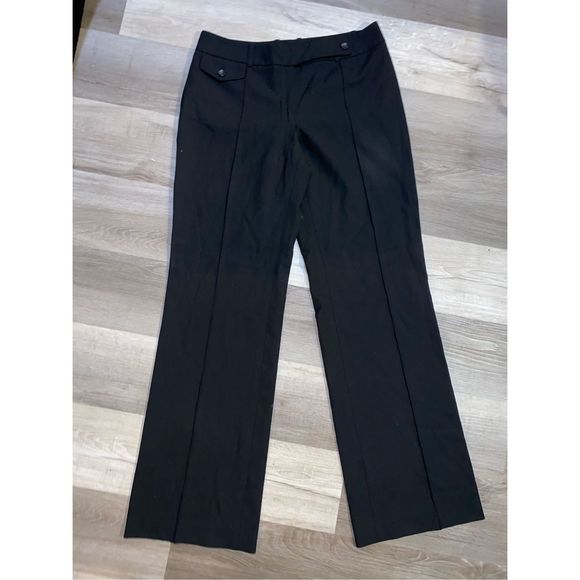 Ann Taylor Button Straight Leg Front-Pleat Black Dress Pants, Size 6 - Picture 2 of 9